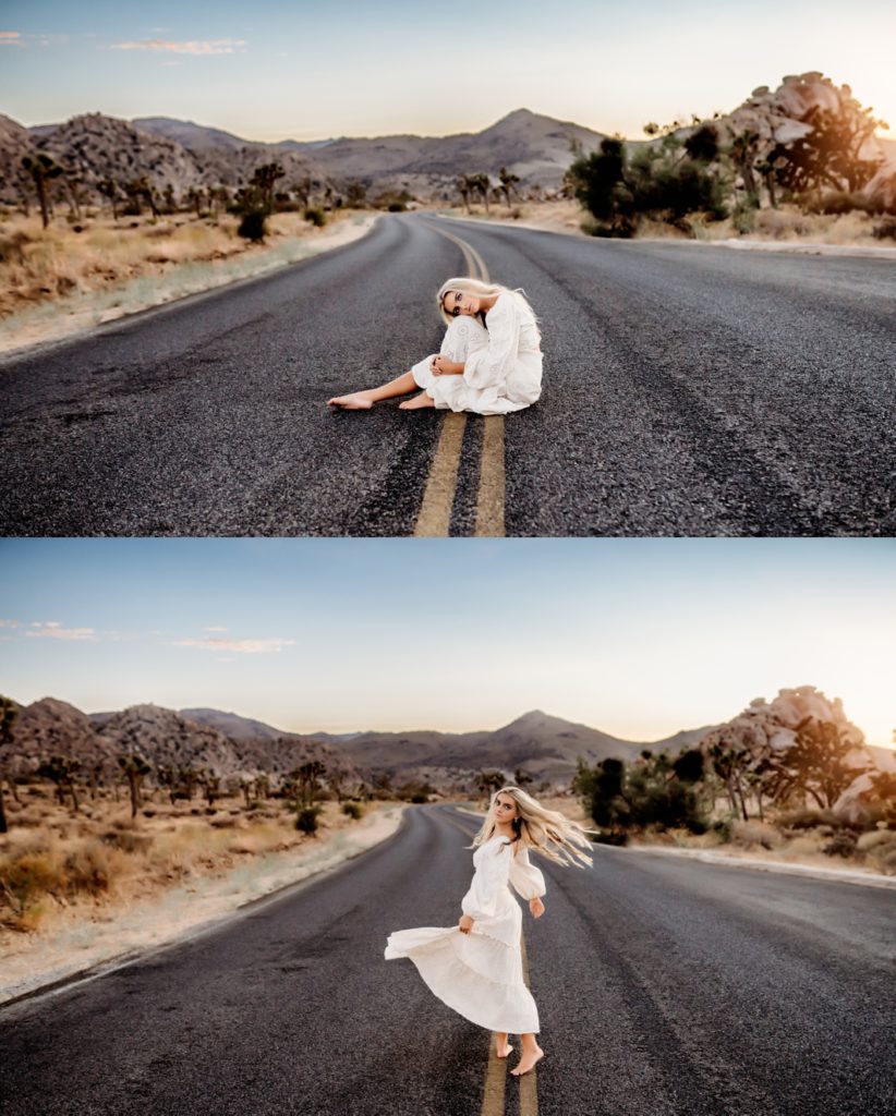 A teenage girl dancing in the middle of the road by Jessica Rockowitz Photography. 