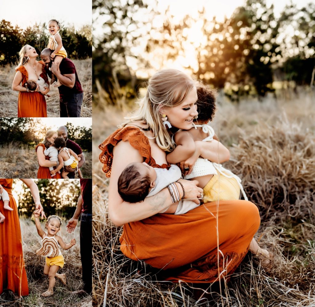 Outdoor newborn session with a family of four in Austin, Texas
