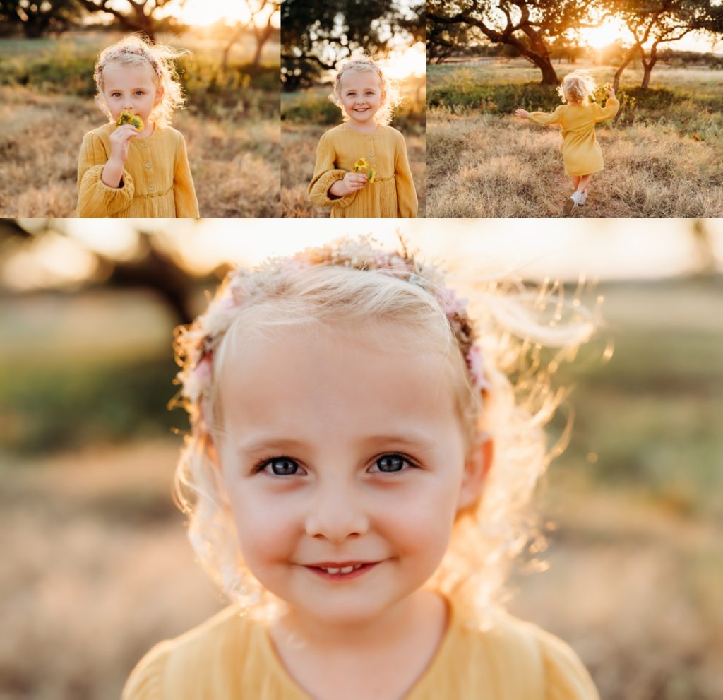 Four year old girl in a yellow dress. 